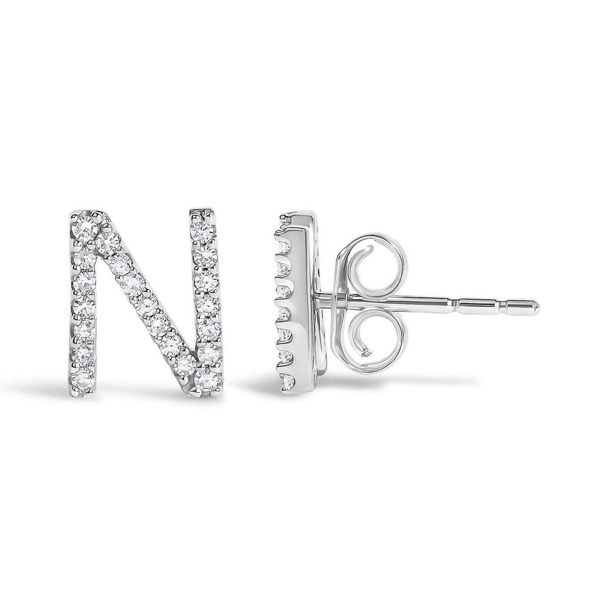 10K White Gold 1/10 Cttw Diamond Initial “A” to "Z" Stud Earring