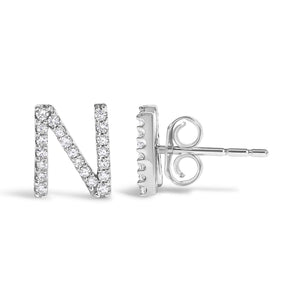10K White Gold 1/10 Cttw Diamond Initial “A” to "Z" Stud Earring
