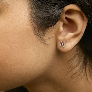 10K White Gold 1/10 Cttw Diamond Initial “A” to "Z" Stud Earring
