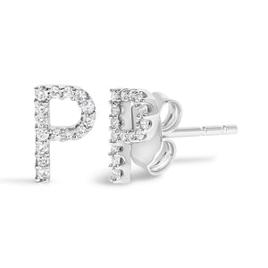10K White Gold 1/10 Cttw Diamond Initial “A” to "Z" Stud Earring