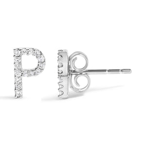 10K White Gold 1/10 Cttw Diamond Initial “A” to "Z" Stud Earring