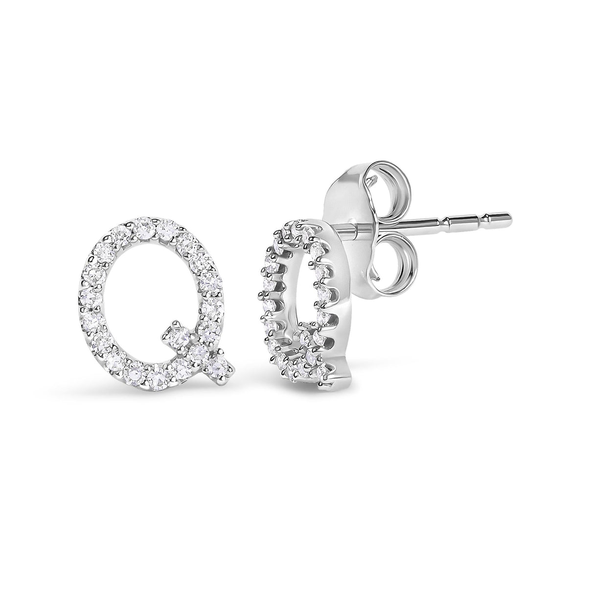 10K White Gold 1/10 Cttw Diamond Initial “A” to "Z" Stud Earring