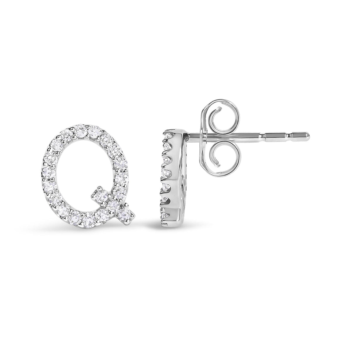 10K White Gold 1/10 Cttw Diamond Initial “A” to "Z" Stud Earring