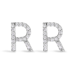 10K White Gold 1/10 Cttw Diamond Initial â€œAâ€ Stud Earring