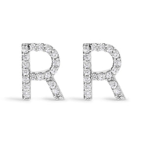 10K White Gold 1/10 Cttw Diamond Initial “A” to "Z" Stud Earring