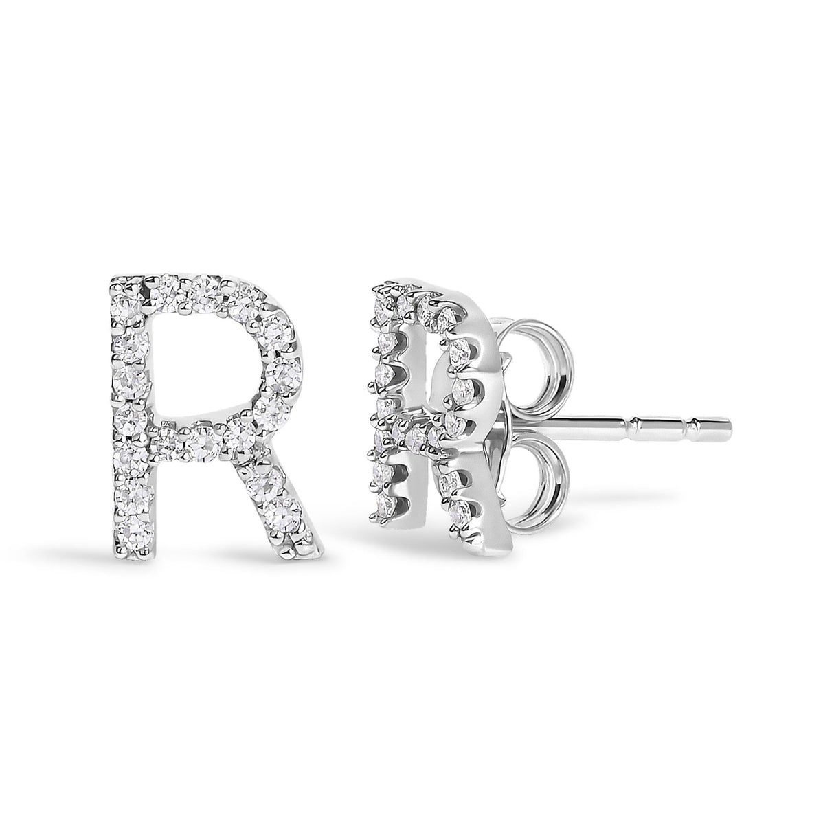 10K White Gold 1/10 Cttw Diamond Initial “A” to "Z" Stud Earring