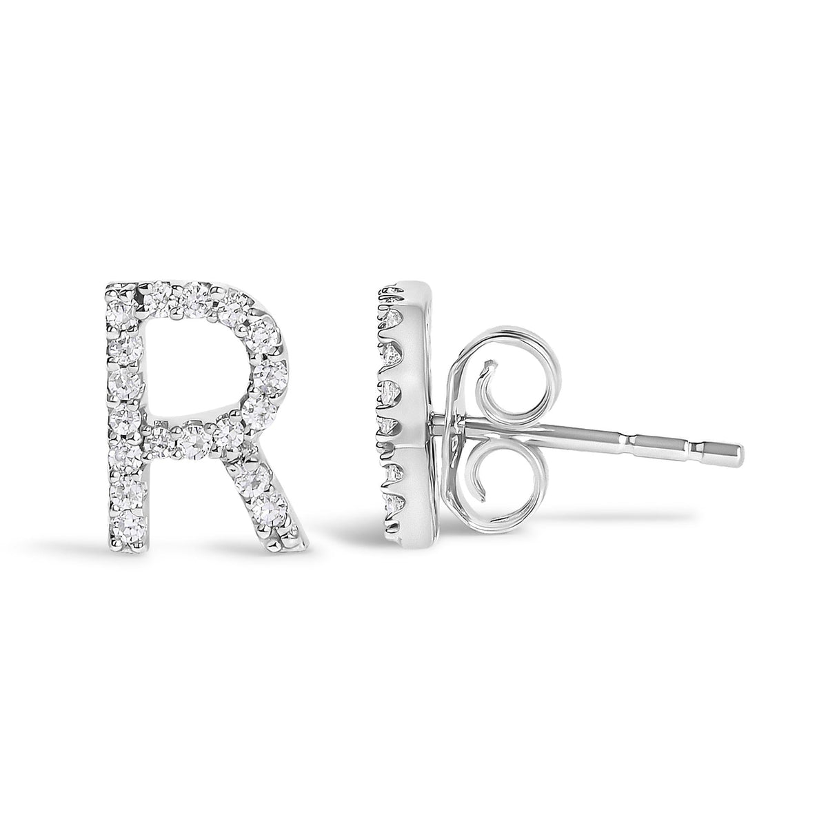 10K White Gold 1/10 Cttw Diamond Initial “A” to "Z" Stud Earring