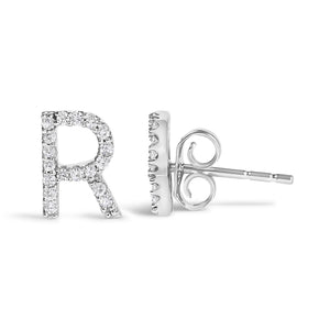 10K White Gold 1/10 Cttw Diamond Initial “A” to "Z" Stud Earring