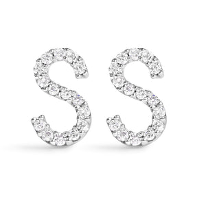 10K White Gold 1/10 Cttw Diamond Initial “A” to "Z" Stud Earring