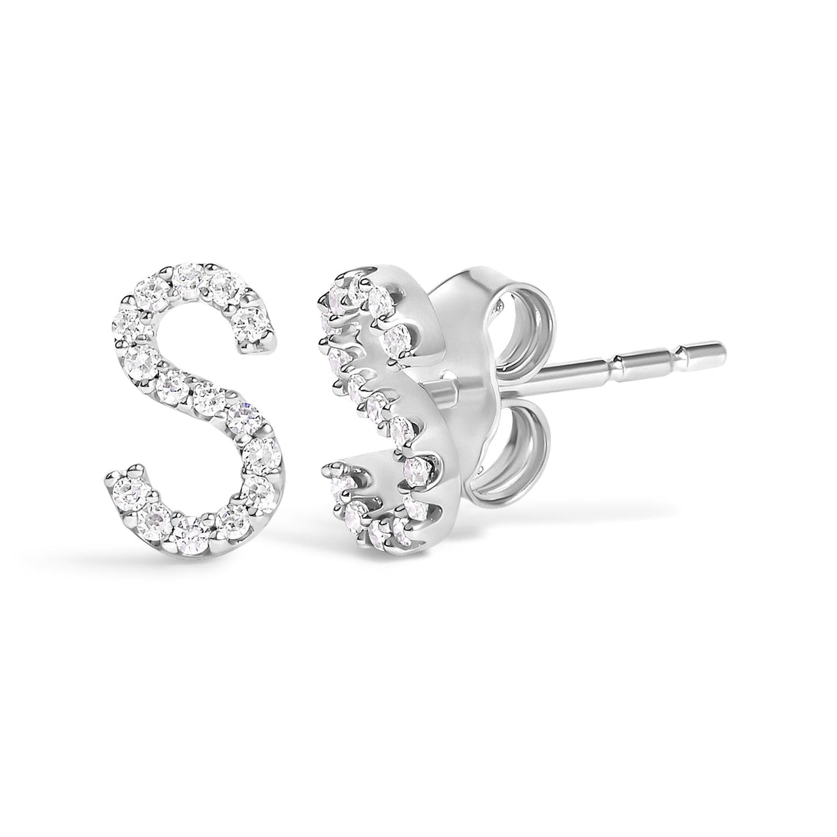 10K White Gold 1/10 Cttw Diamond Initial “A” to "Z" Stud Earring