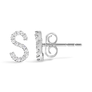 10K White Gold 1/10 Cttw Diamond Initial “A” to "Z" Stud Earring