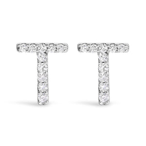 10K White Gold 1/10 Cttw Diamond Initial “A” to "Z" Stud Earring