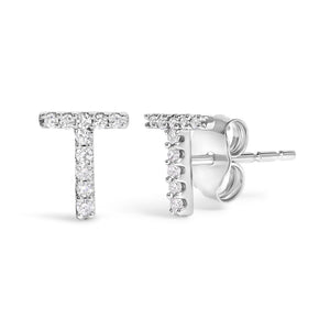 10K White Gold 1/10 Cttw Diamond Initial “A” to "Z" Stud Earring