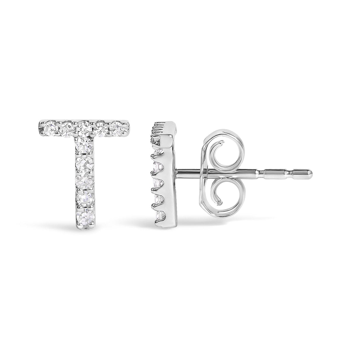 10K White Gold 1/10 Cttw Diamond Initial “A” to "Z" Stud Earring