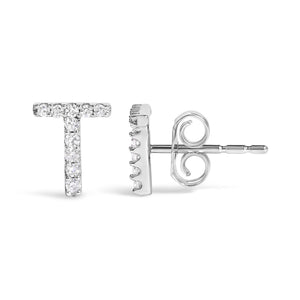 10K White Gold 1/10 Cttw Diamond Initial “A” to "Z" Stud Earring
