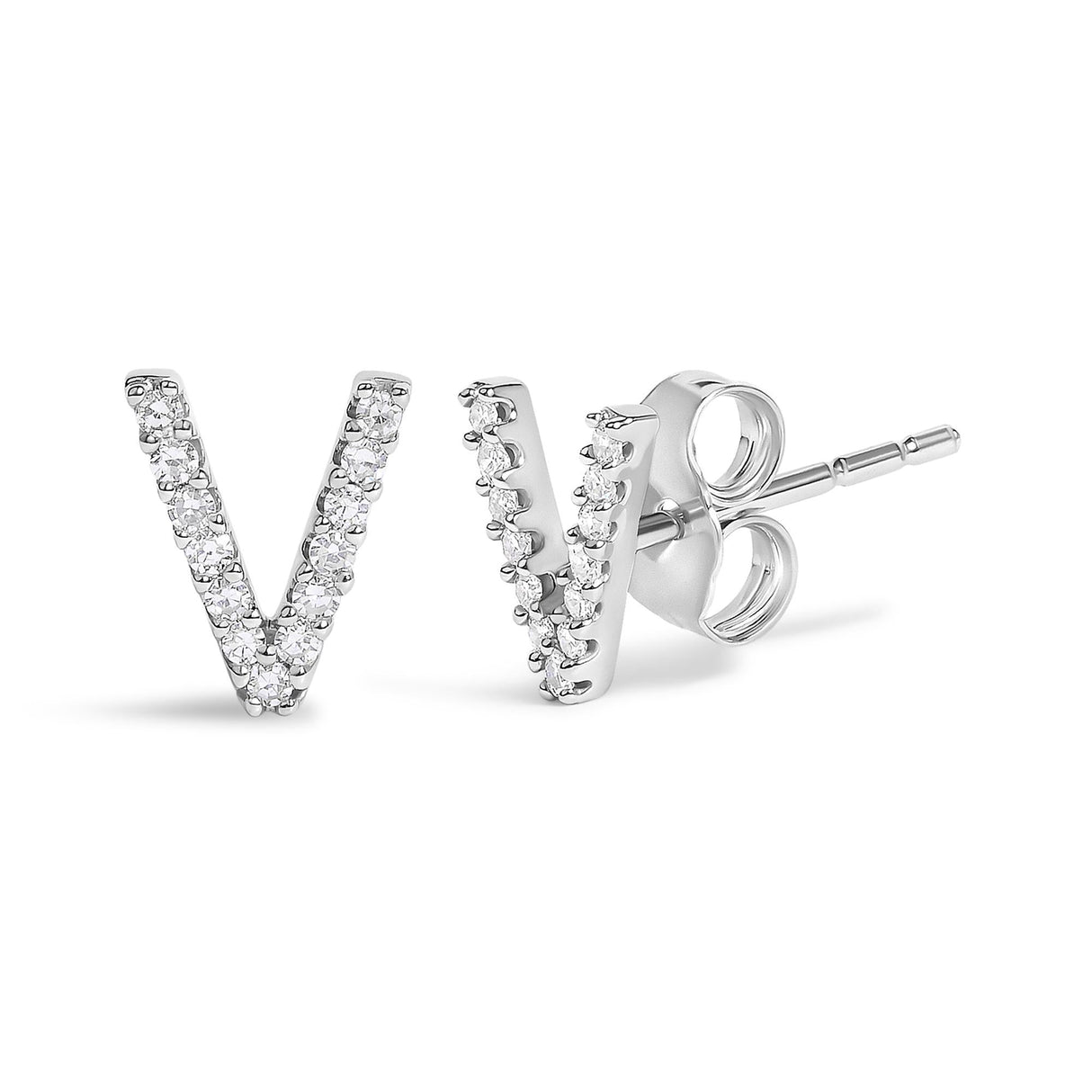 10K White Gold 1/10 Cttw Diamond Initial “A” to "Z" Stud Earring