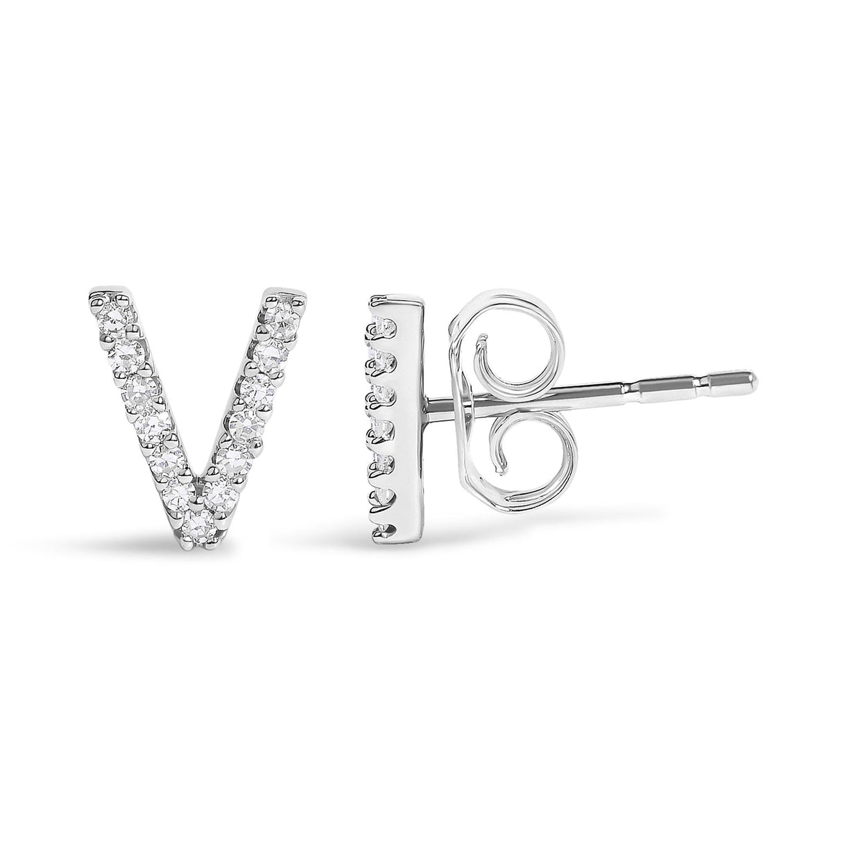 10K White Gold 1/10 Cttw Diamond Initial “A” to "Z" Stud Earring