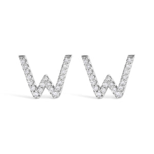 10K White Gold 1/10 Cttw Diamond Initial “A” to "Z" Stud Earring