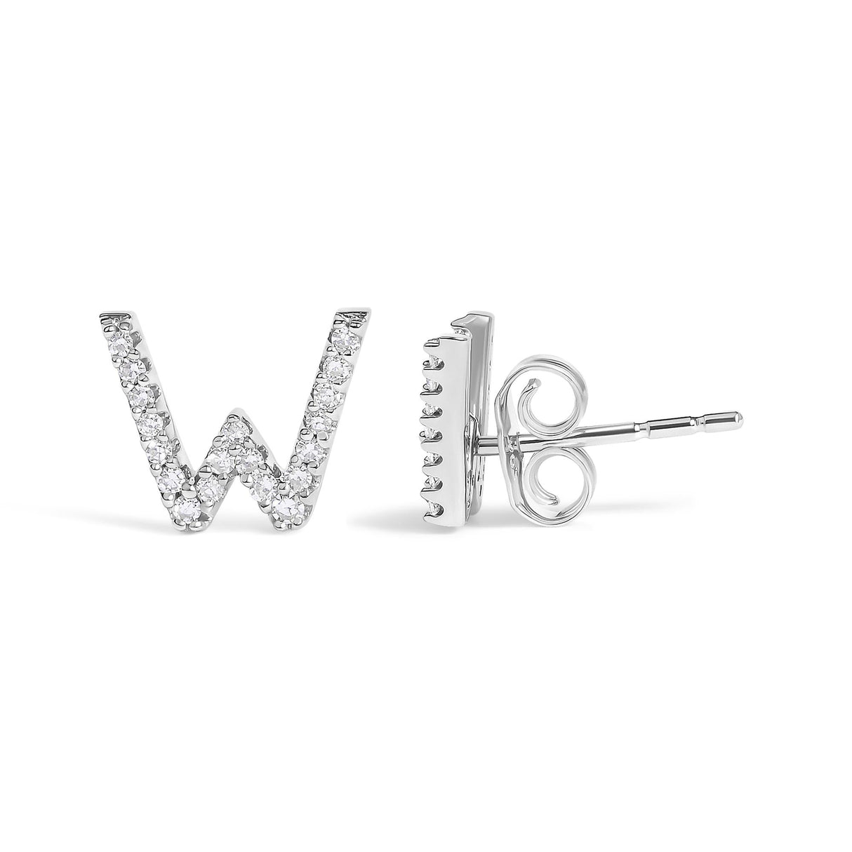 10K White Gold 1/10 Cttw Diamond Initial “A” to "Z" Stud Earring