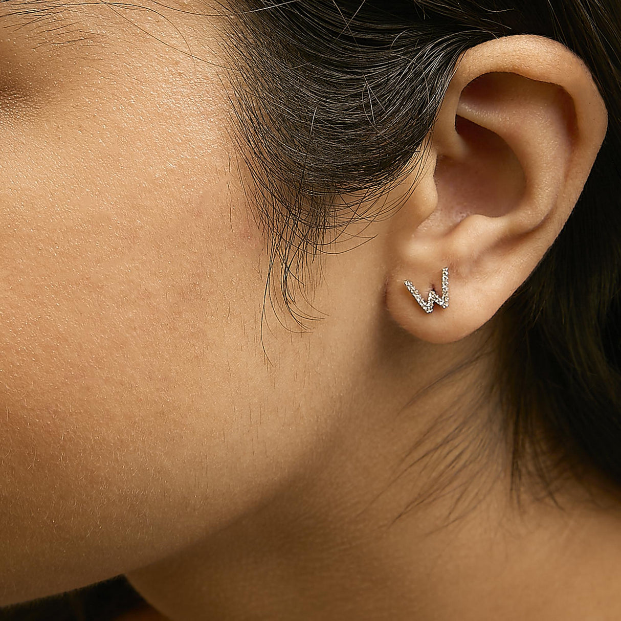 10K White Gold 1/10 Cttw Diamond Initial “A” to "Z" Stud Earring