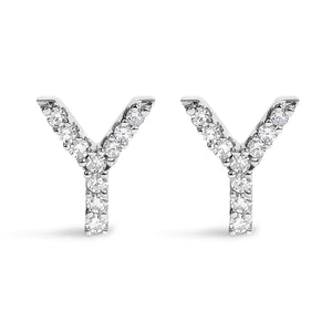 10K White Gold 1/10 Cttw Diamond Initial “A” to "Z" Stud Earring