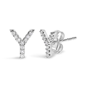 10K White Gold 1/10 Cttw Diamond Initial “A” to "Z" Stud Earring