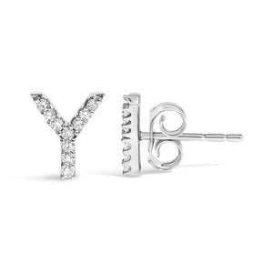 10K White Gold 1/10 Cttw Diamond Initial “A” to "Z" Stud Earring