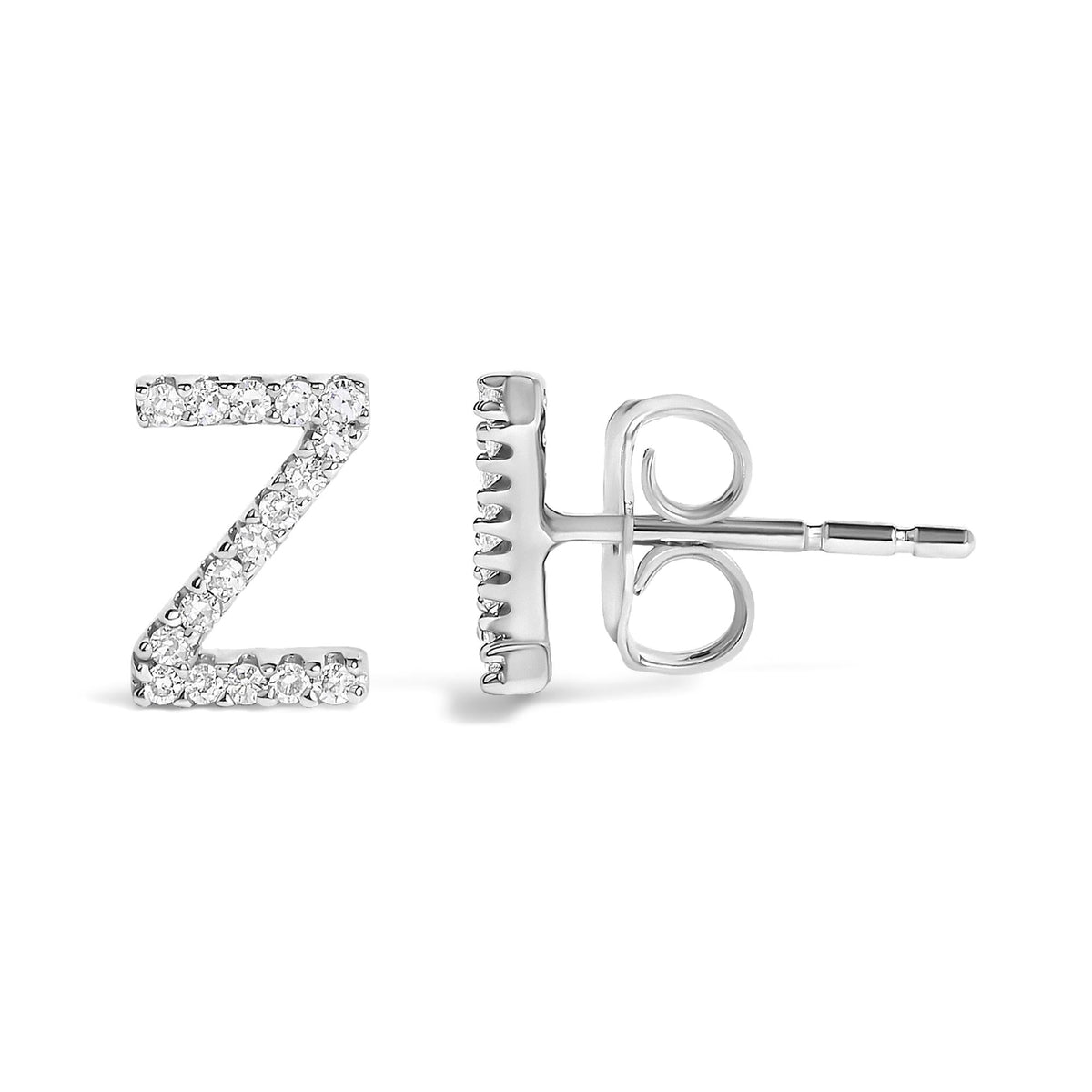 10K White Gold 1/10 Cttw Diamond Initial “A” to "Z" Stud Earring