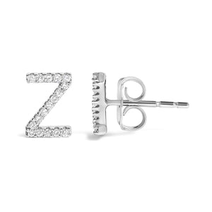 10K White Gold 1/10 Cttw Diamond Initial “A” to "Z" Stud Earring