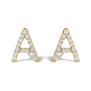10K Yellow Gold 1/10 Cttw Diamond Initial “A” to "Z" Stud Earring