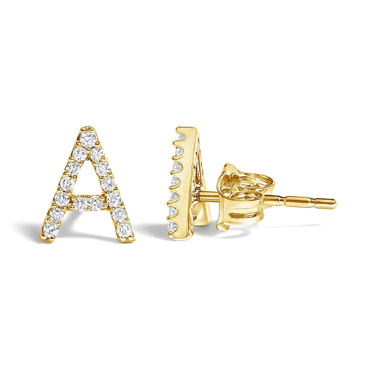 10K Yellow Gold 1/10 Cttw Diamond Initial “A” to "Z" Stud Earring