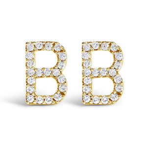10K Yellow Gold 1/10 Cttw Diamond Initial “A” to "Z" Stud Earring