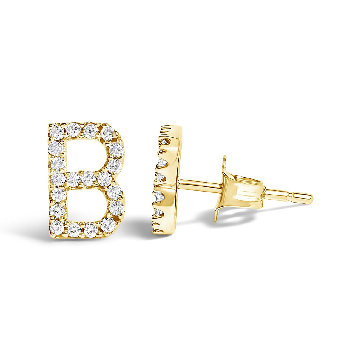 10K Yellow Gold 1/10 Cttw Diamond Initial “A” to "Z" Stud Earring