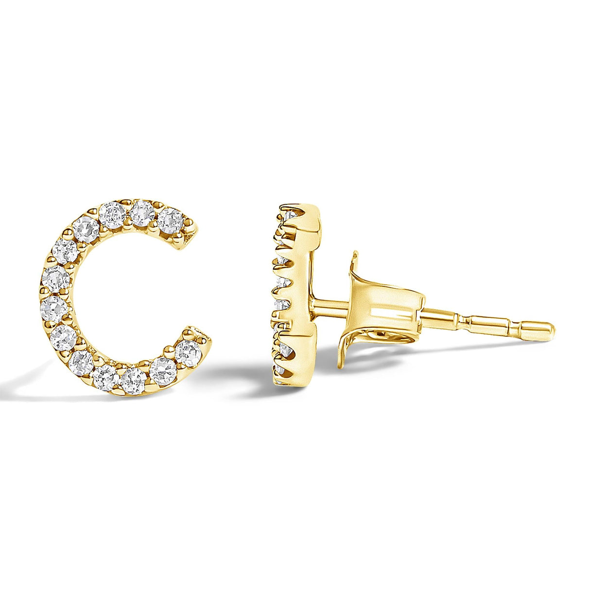 10K Yellow Gold 1/10 Cttw Diamond Initial “A” to "Z" Stud Earring