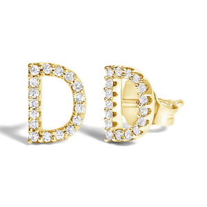 10K Yellow Gold 1/10 Cttw Diamond Initial “A” to "Z" Stud Earring