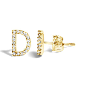 10K Yellow Gold 1/10 Cttw Diamond Initial “A” to "Z" Stud Earring