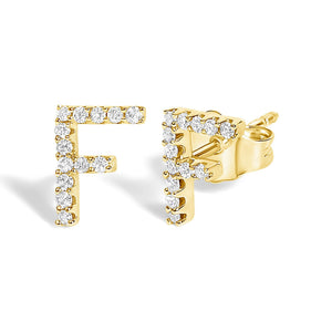 10K Yellow Gold 1/10 Cttw Diamond Initial “A” to "Z" Stud Earring