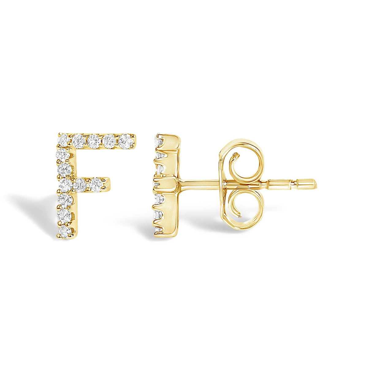 10K Yellow Gold 1/10 Cttw Diamond Initial “A” to "Z" Stud Earring