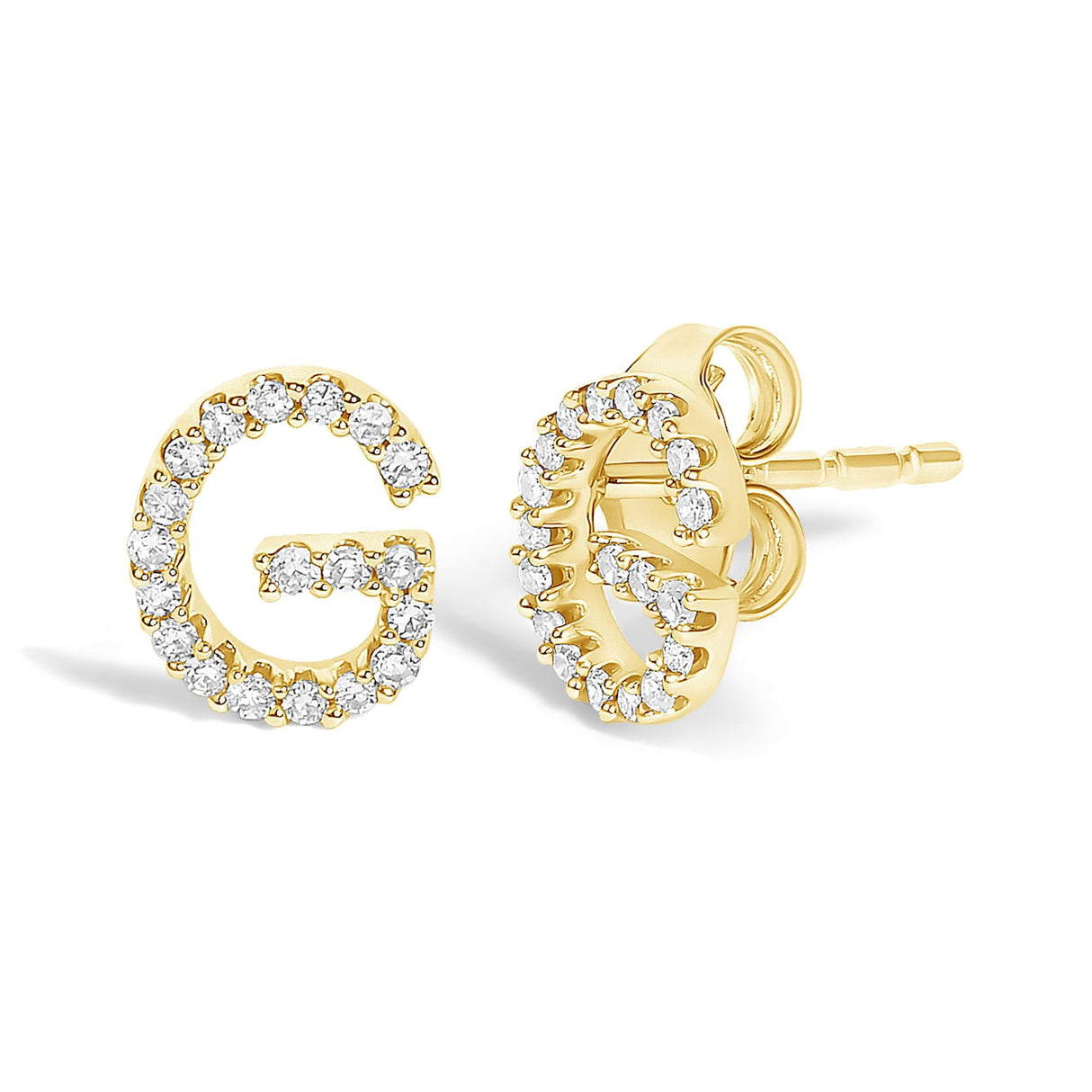 10K Yellow Gold 1/10 Cttw Diamond Initial “A” to "Z" Stud Earring