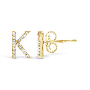 10K Yellow Gold 1/10 Cttw Diamond Initial “A” to "Z" Stud Earring
