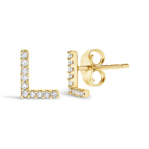 10K Yellow Gold 1/10 Cttw Diamond Initial “A” to "Z" Stud Earring