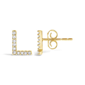 10K Yellow Gold 1/10 Cttw Diamond Initial “A” to "Z" Stud Earring