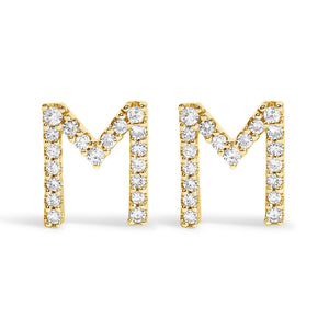 10K Yellow Gold 1/10 Cttw Diamond Initial “A” to "Z" Stud Earring