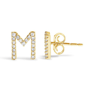 10K Yellow Gold 1/10 Cttw Diamond Initial “A” to "Z" Stud Earring