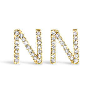 10K Yellow Gold 1/10 Cttw Diamond Initial “A” to "Z" Stud Earring