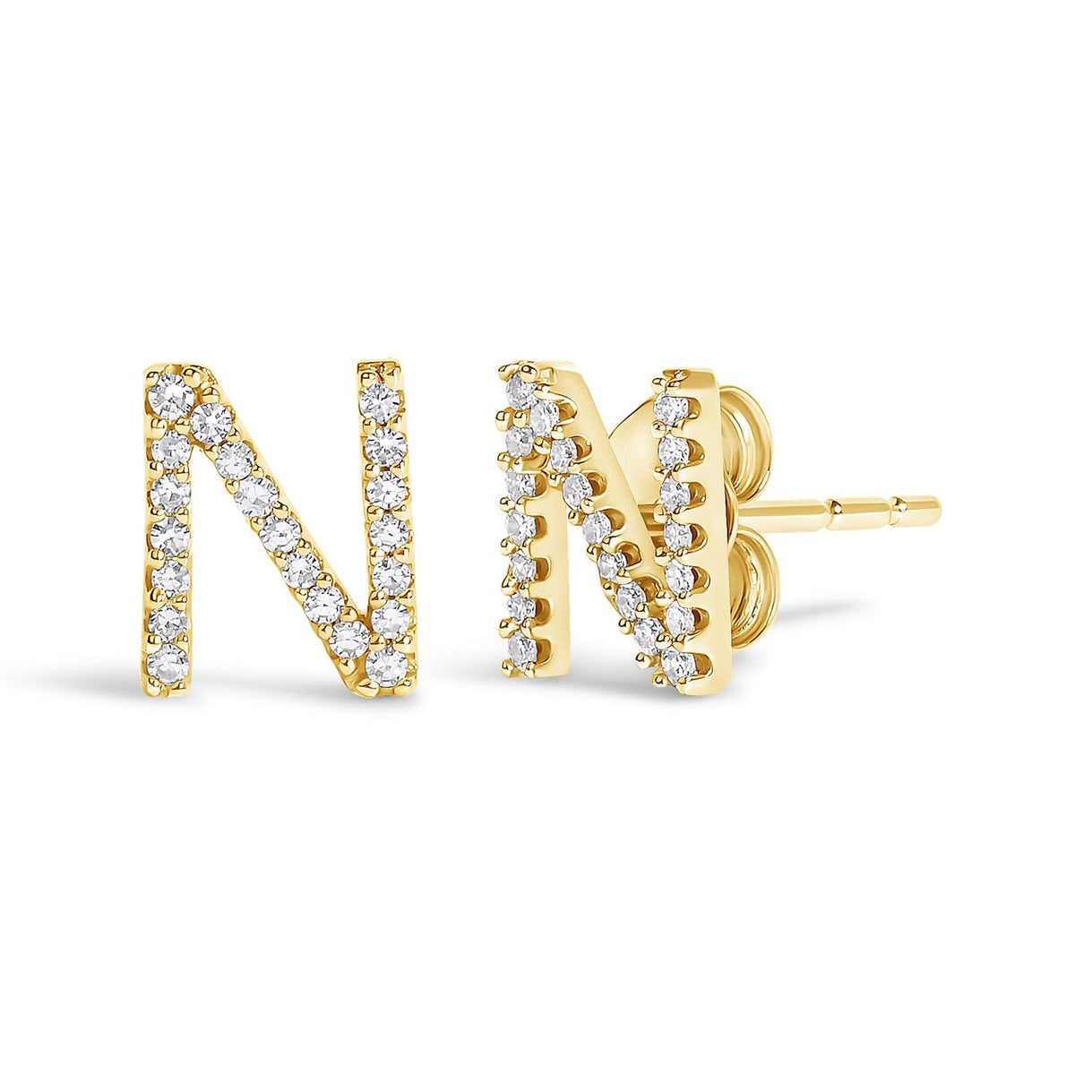 10K Yellow Gold 1/10 Cttw Diamond Initial “A” to "Z" Stud Earring