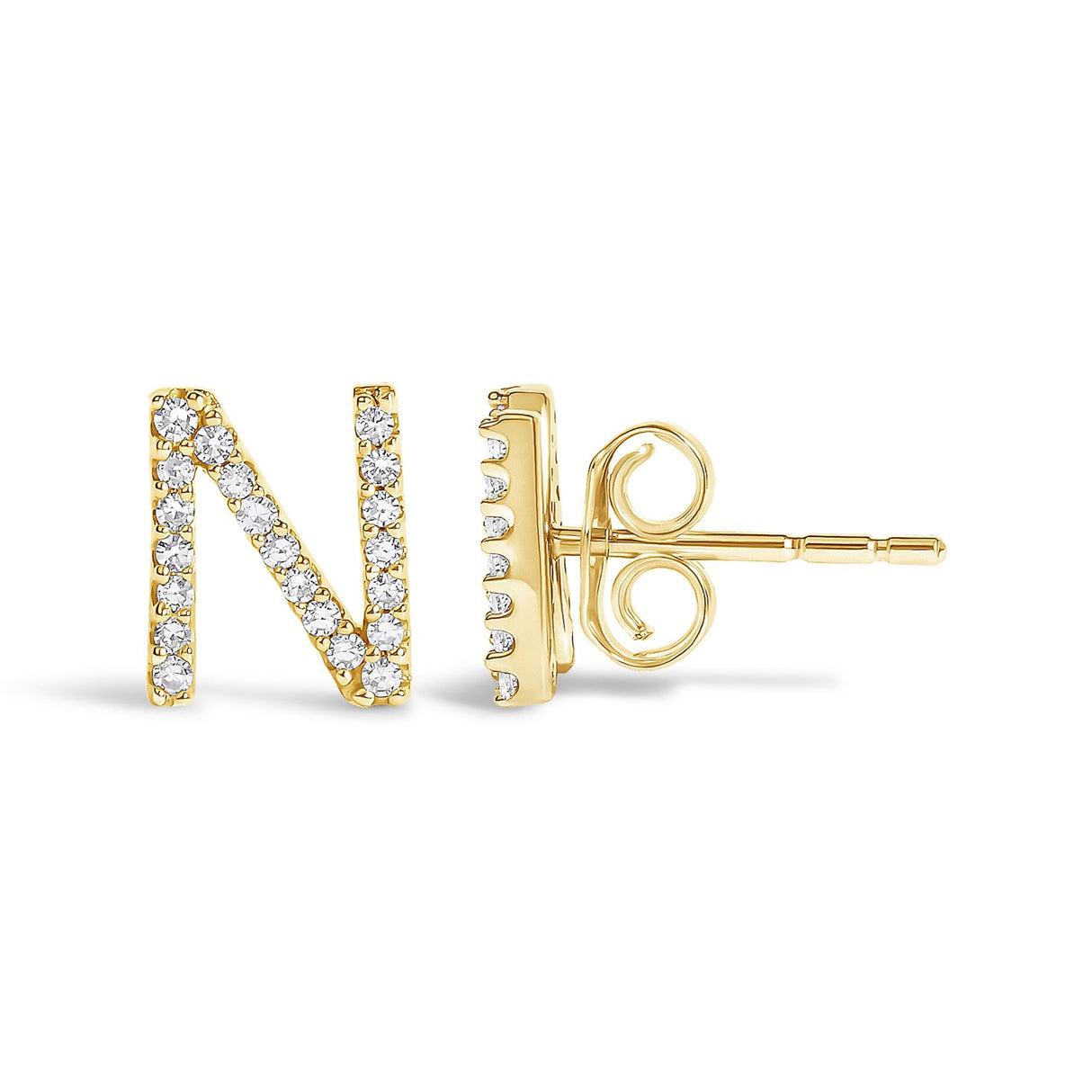 10K Yellow Gold 1/10 Cttw Diamond Initial “A” to "Z" Stud Earring