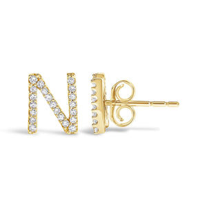 10K Yellow Gold 1/10 Cttw Diamond Initial “A” to "Z" Stud Earring