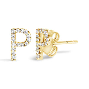 10K Yellow Gold 1/10 Cttw Diamond Initial “A” to "Z" Stud Earring