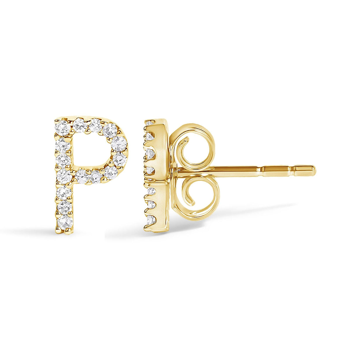10K Yellow Gold 1/10 Cttw Diamond Initial “A” to "Z" Stud Earring